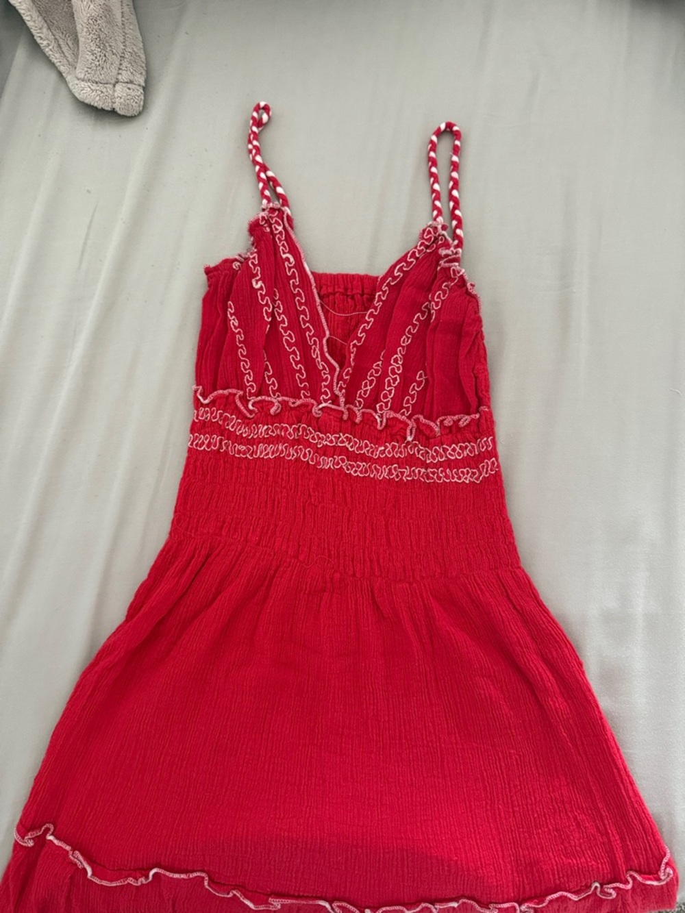 Red Spaghetti Strap Sundress with White Trim